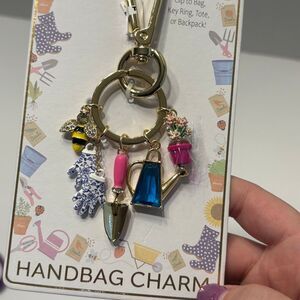 True to Form Gardening Gold Tone Keychain Bag Charm Bee Garden Glove Water Can